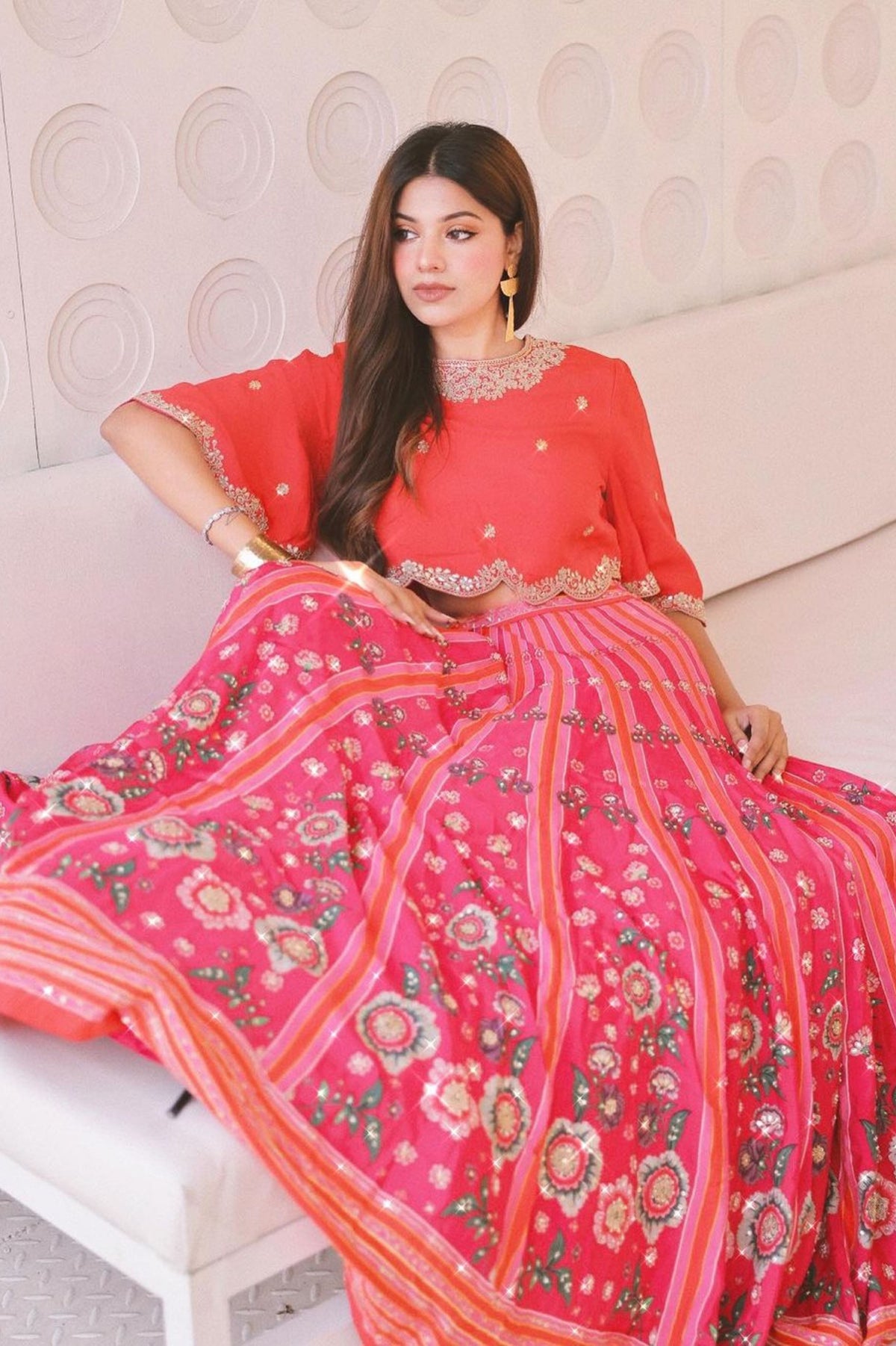 GULMOHAR TARANA RED LEHENGA SET