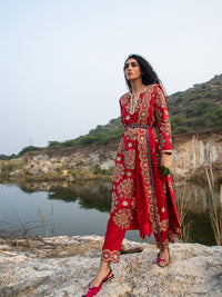 Kamal Red Embroidered Heavy Kurta, Pants and Dupatta