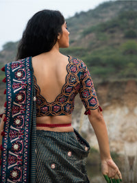 Morbagh Teal Sunheri Embroidered Saree with Embroidered Blouse