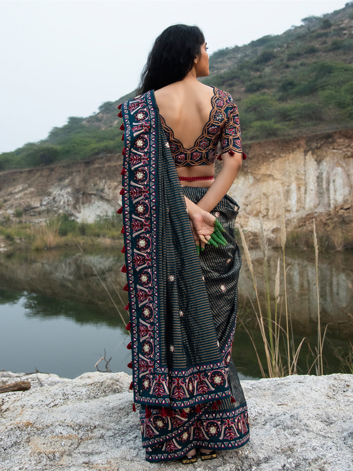 Morbagh Teal Sunheri Embroidered Saree with Embroidered Blouse