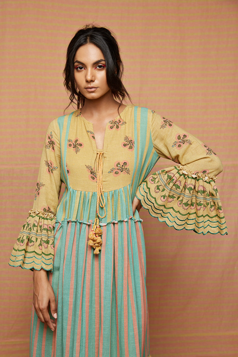 Edie Striped Floral Tiered Dress  Cotton, Boho & Summer Styles  Swati  Vijaivargie Rang