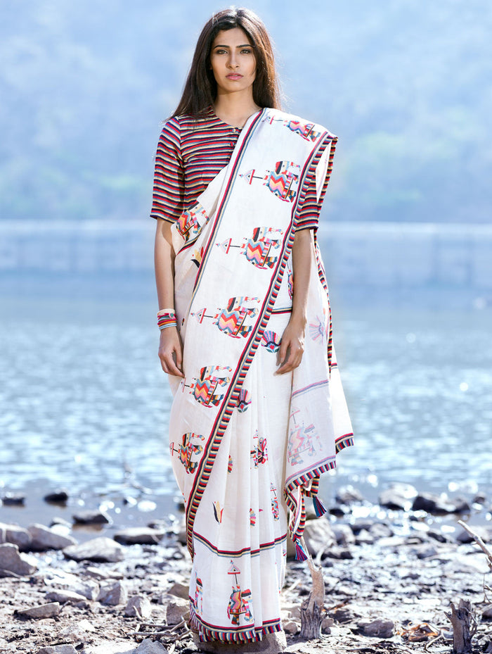 Shilpa Shetty in our love for Stripes Crop Top and Printed Saree