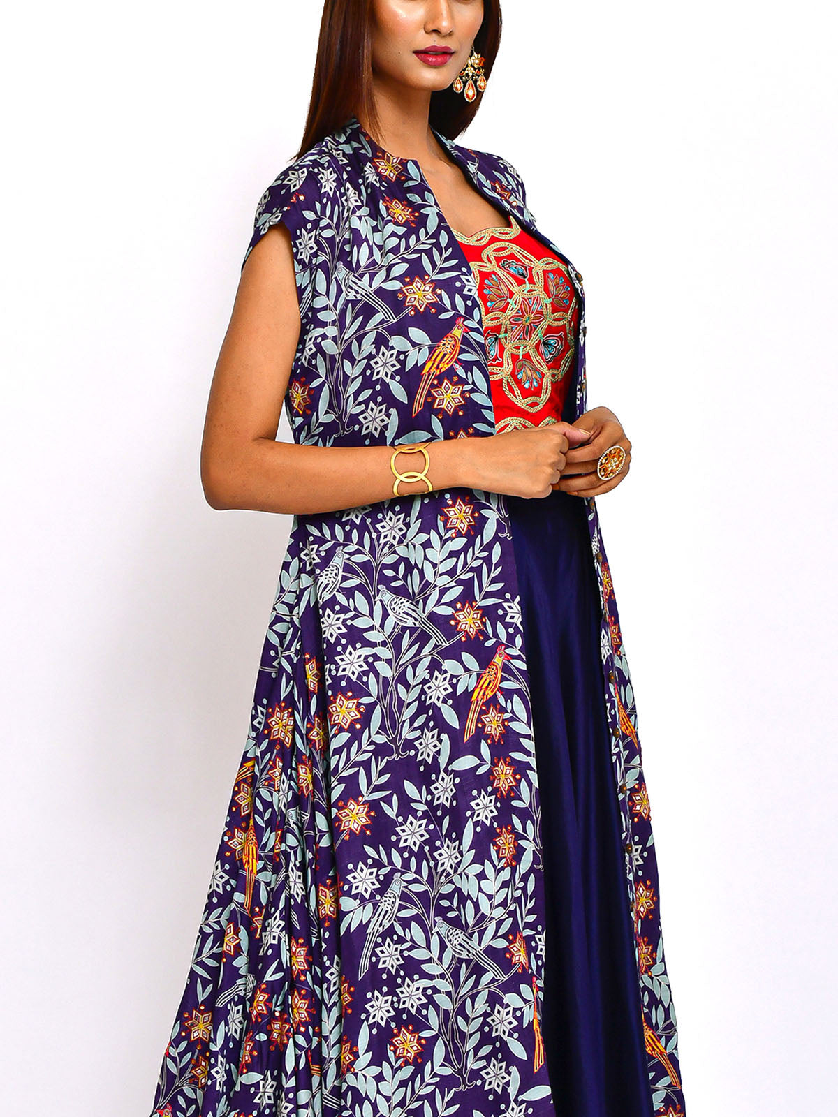 Morbagh Embroidered Jacket with Crop Top and Lehenga