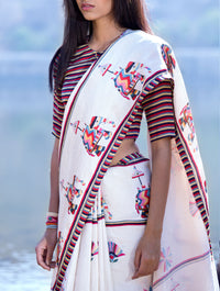Love For Stripes Crop Top And Printed Saree - Swati Vijaivargie
