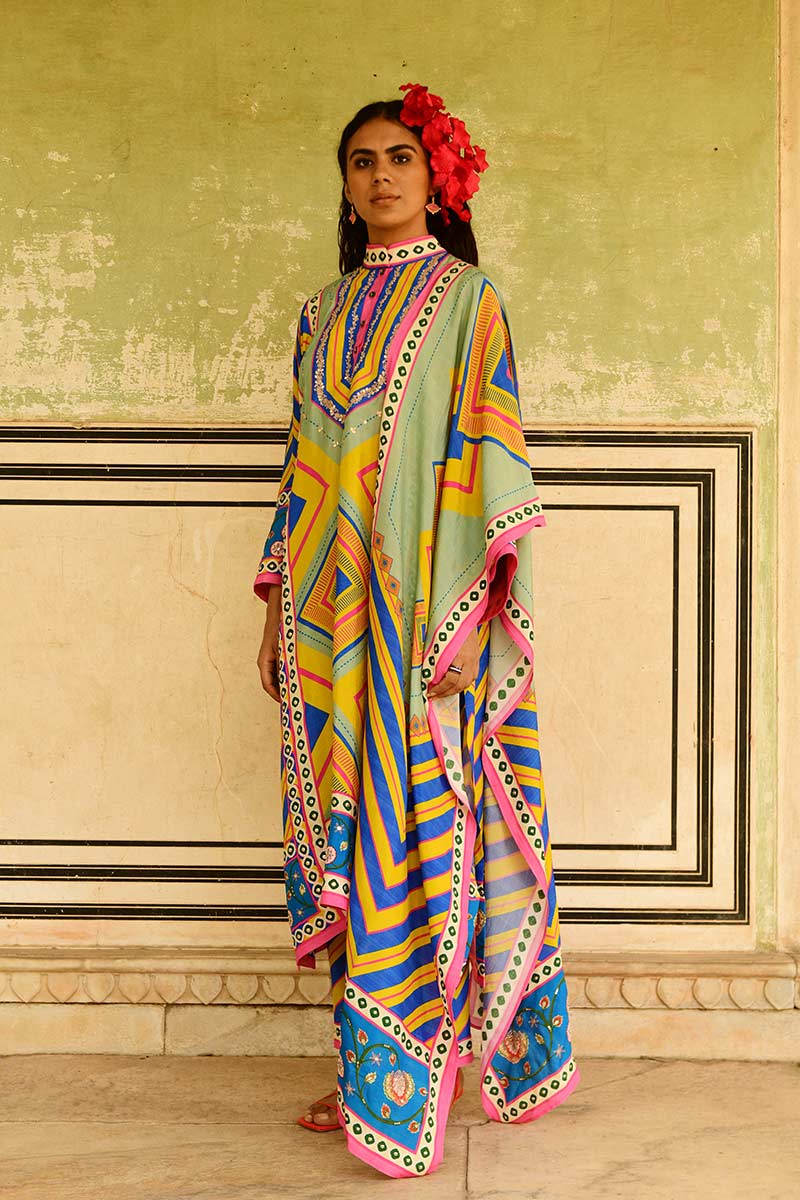 Blue Jhumki Kurta Pant Set with Stole