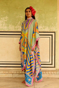 Blue Jhumki Kurta Pant Set with Stole