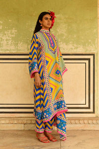 Blue Jhumki Kurta Pant Set with Stole