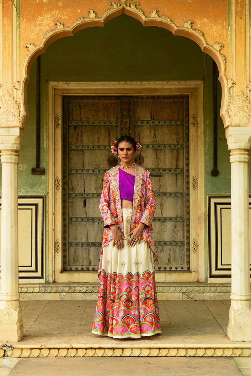 Nargis Lehenga Set with Palash Cape