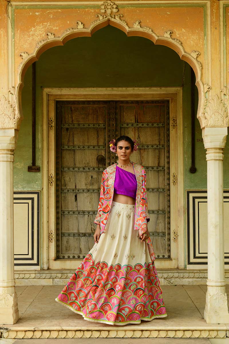 Nargis Lehenga Set with Palash Cape