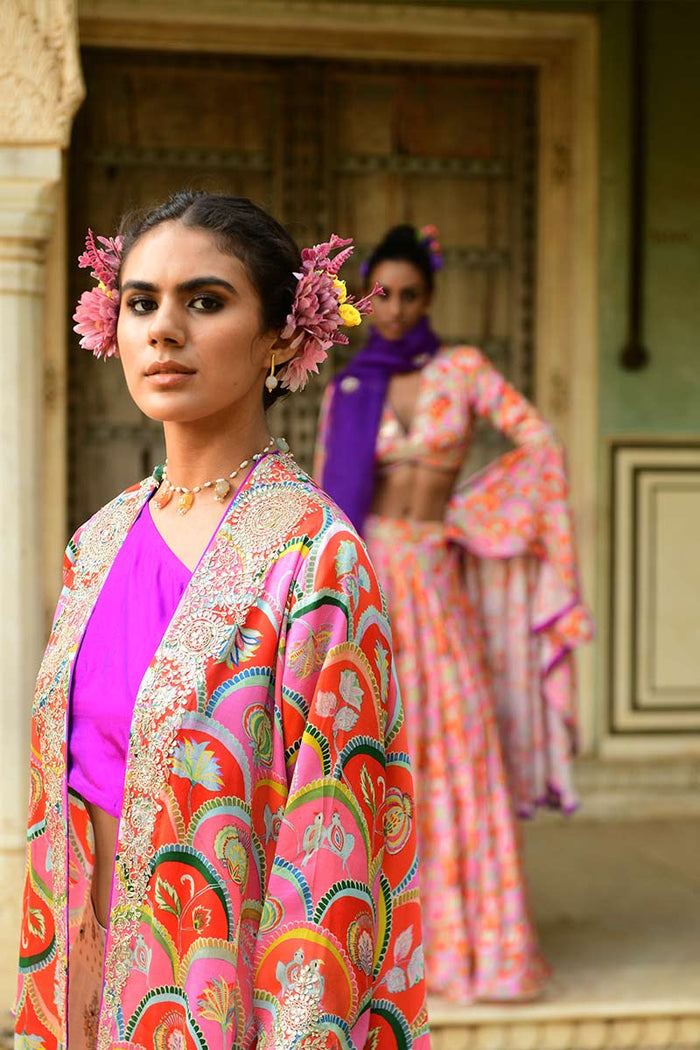 Nargis Lehenga Set with Palash Cape