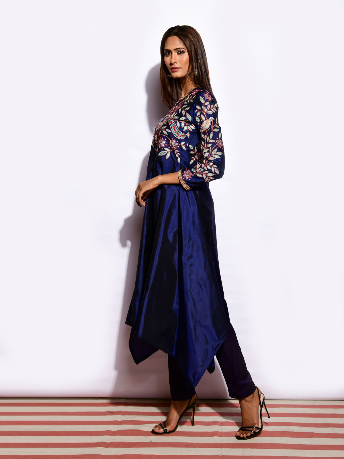 Navy Asymmetrical Kurta with Straight Pants