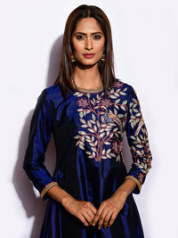 Navy Asymmetrical Kurta with Straight Pants
