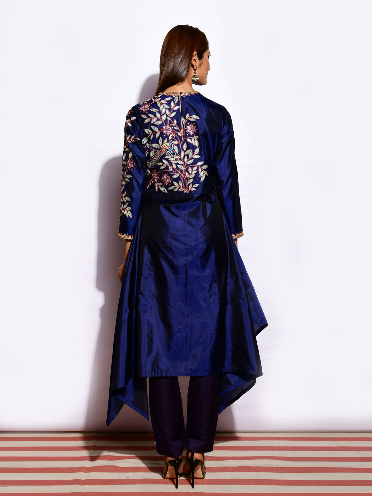 Navy Asymmetrical Kurta with Straight Pants