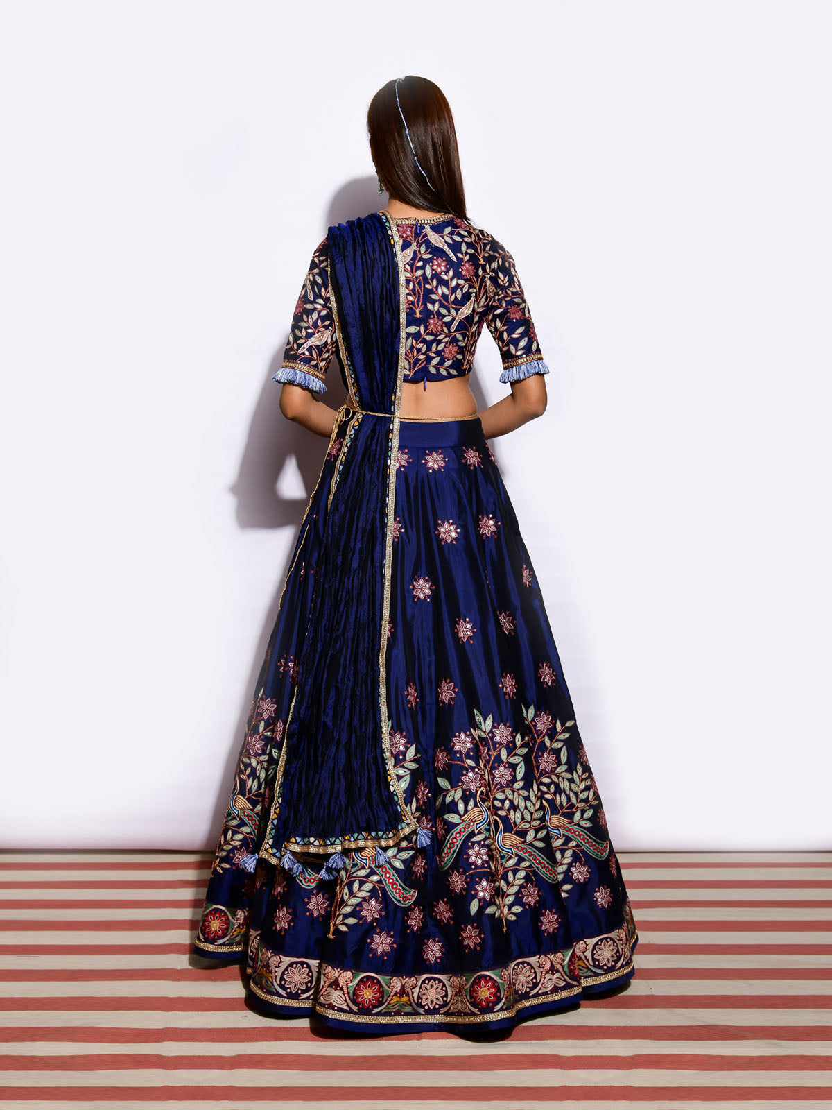 Morbagh Embroidered Lehenga with Blouse and Crushed Dupatta