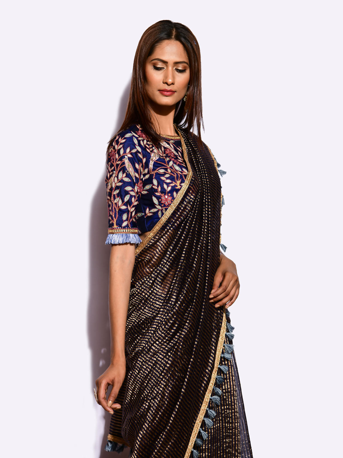 Sunheri Saree with Embroidered Blouse