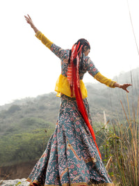 Morbagh Grey Embroidered Lehenga, Crop Top and Sheer Shirt