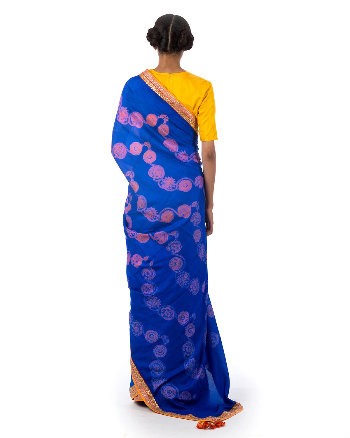 Electric Blue Floral Scallop Shibori Silk Saree Set - Swati Vijaivargie