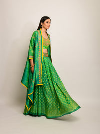Patang Embroidered Shibori Green Lehenga Cape Set