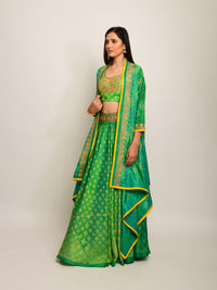 Patang Embroidered Shibori Green Lehenga Cape Set