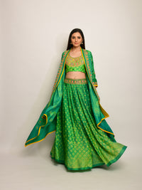 Patang Embroidered Shibori Green Lehenga Cape Set
