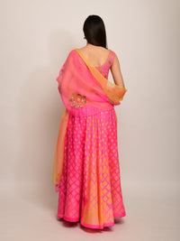 Patang Embroidered Shibori Pink Lehenga Set