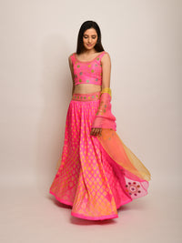 Patang Embroidered Shibori Pink Lehenga Set