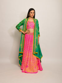 Patang Embroidered Shibori Pink Lehenga Cape Set