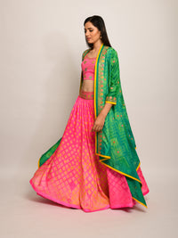 Patang Embroidered Shibori Pink Lehenga Cape Set