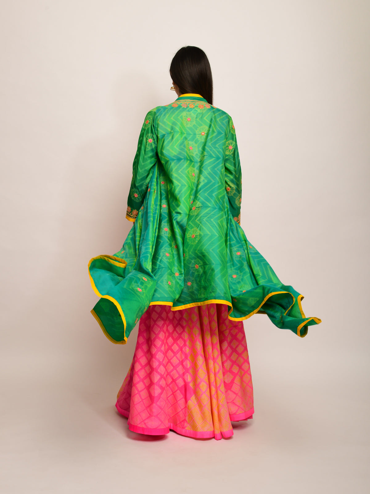 Patang Embroidered Shibori Pink Lehenga Cape Set