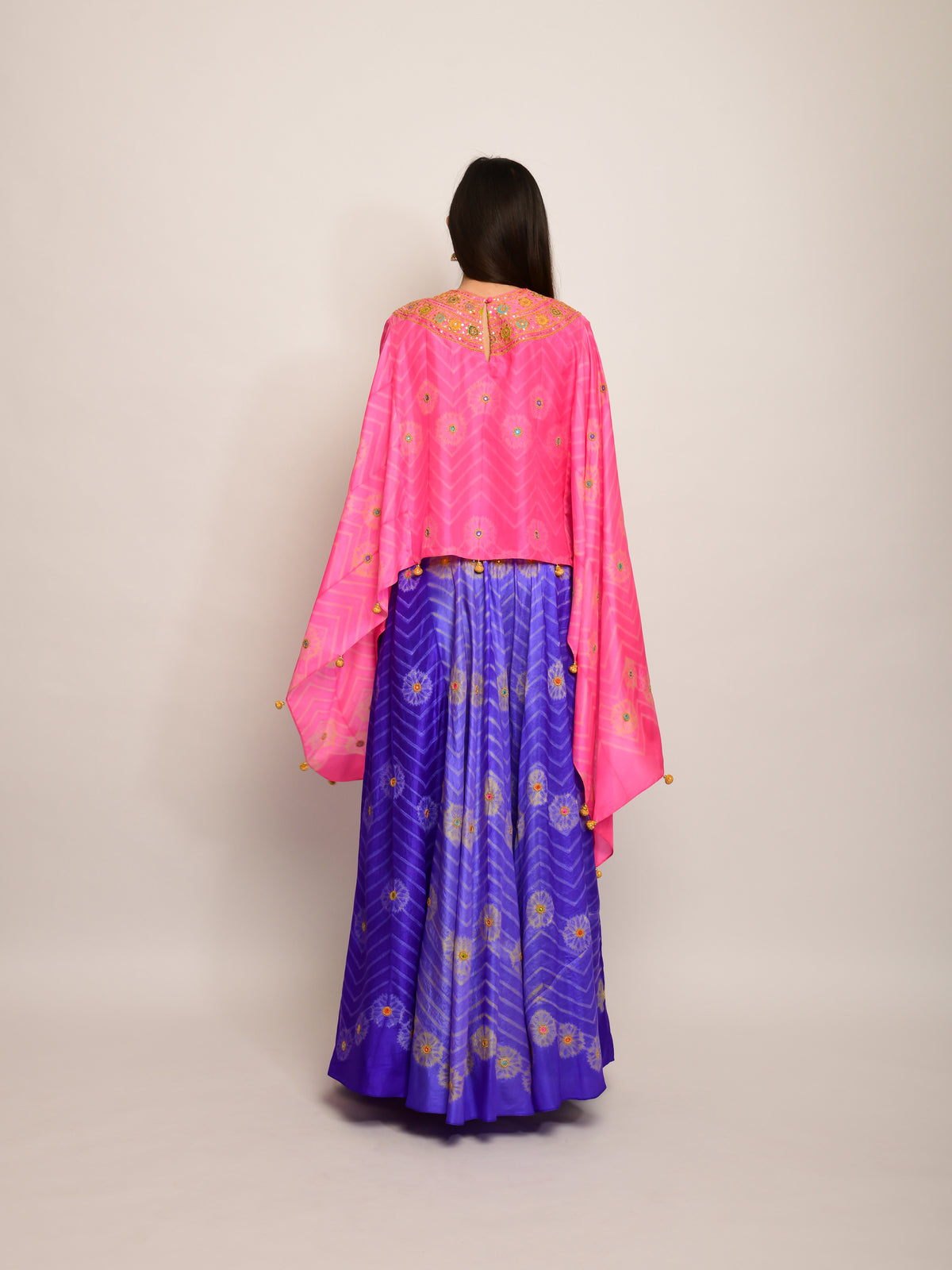 Floral Chevron Embroidered Shibori Purple Lehenga Skirt