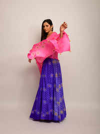 Floral Chevron Embroidered Shibori Purple Lehenga Skirt