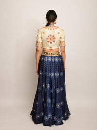 Floral Chevron Shibori Grey Lehenga Set