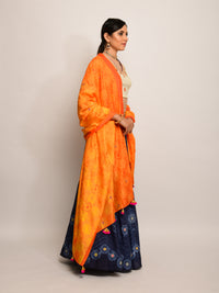 Floral Chevron Shibori Grey Lehenga Set