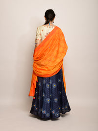Floral Chevron Shibori Grey Lehenga Set