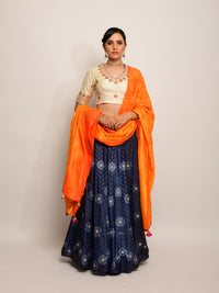Floral Chevron Shibori Grey Lehenga Set
