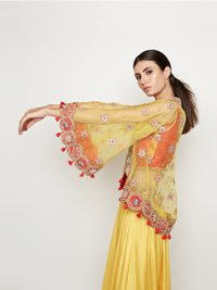 Yellow Lehenga with Top and Embroidered Cape