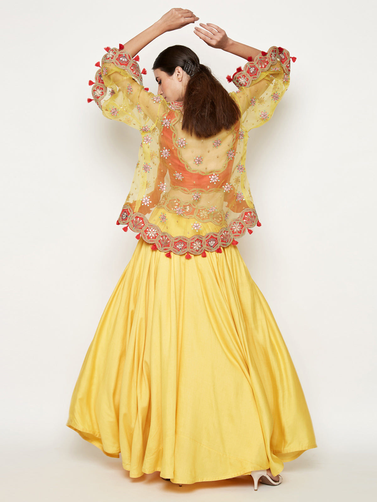 Yellow Lehenga with Top and Embroidered Cape