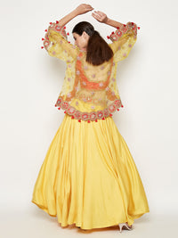 Yellow Lehenga with Top and Embroidered Cape