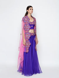 Purple Lehenga with Top and Embroidered Cape