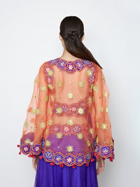 Purple Lehenga with Top and Orange Embroidered Cape