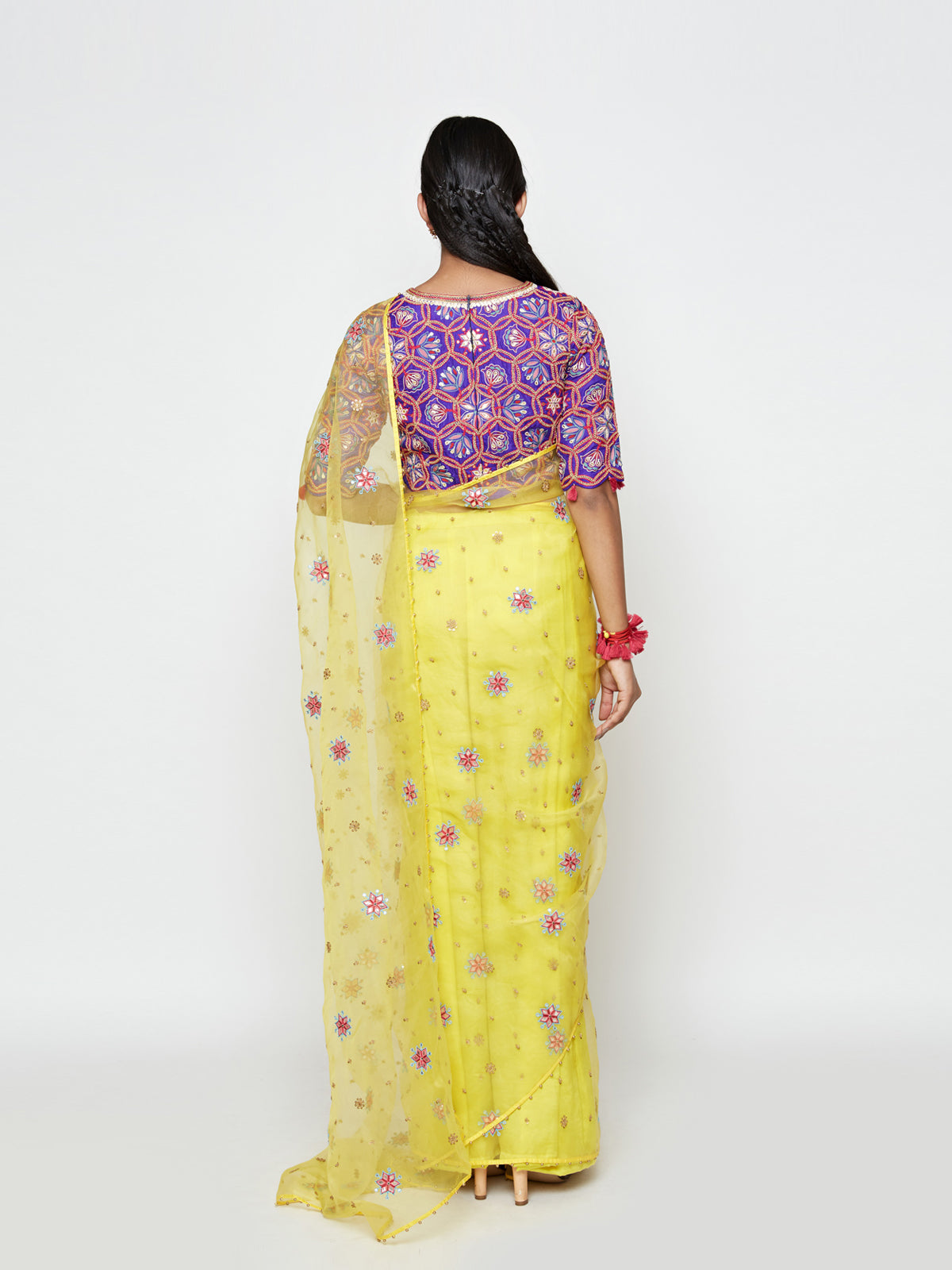 Yellow Organza Embroidered Saree with Blouse