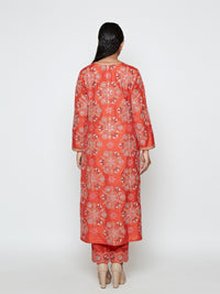 Kamal Rust Embroidered Heavy Kurta, Pants and Dupatta
