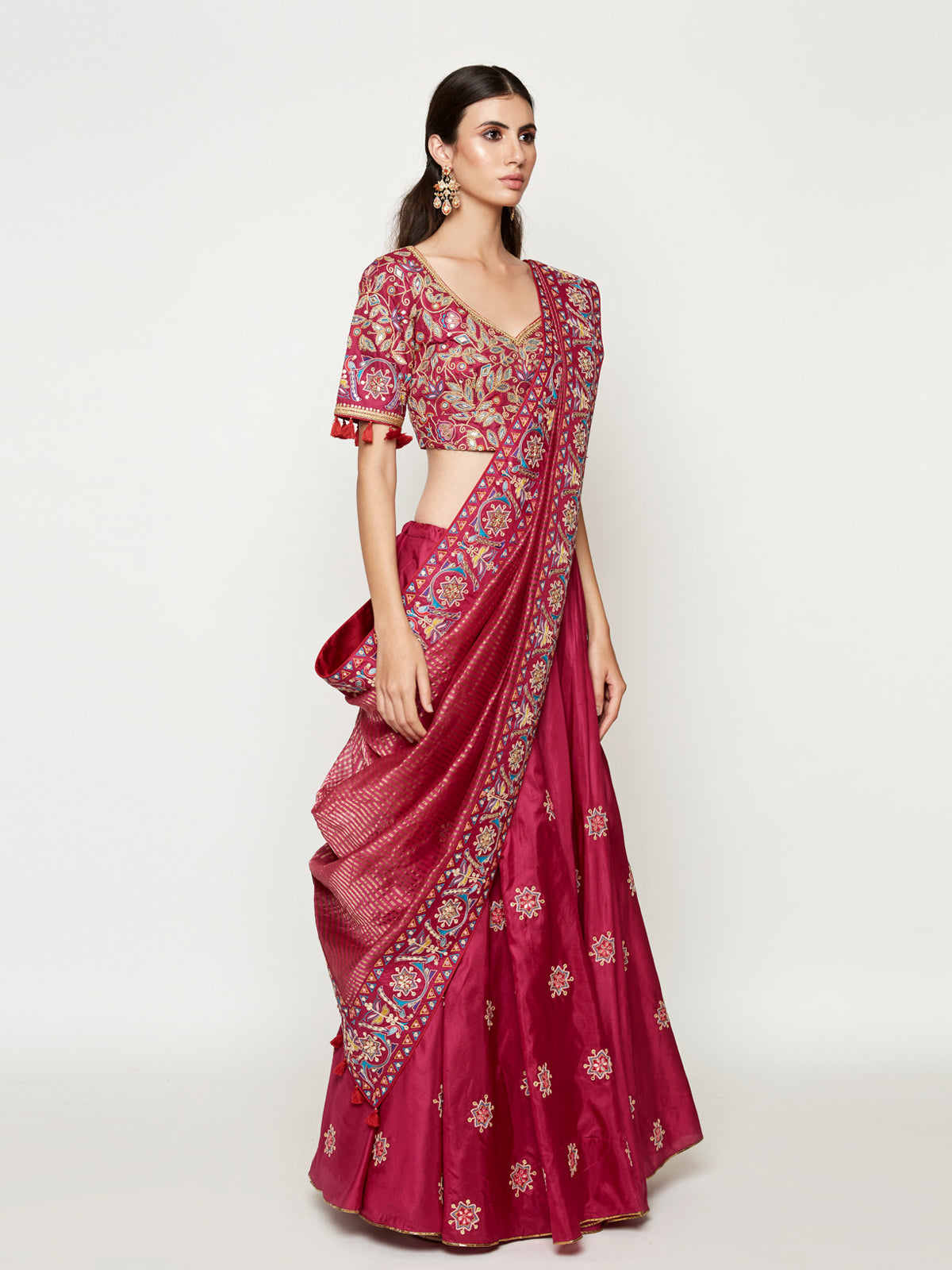 Magenta Embroidered Lehenga with Blouse and Dupatta