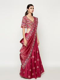 Magenta Embroidered Lehenga with Blouse and Dupatta