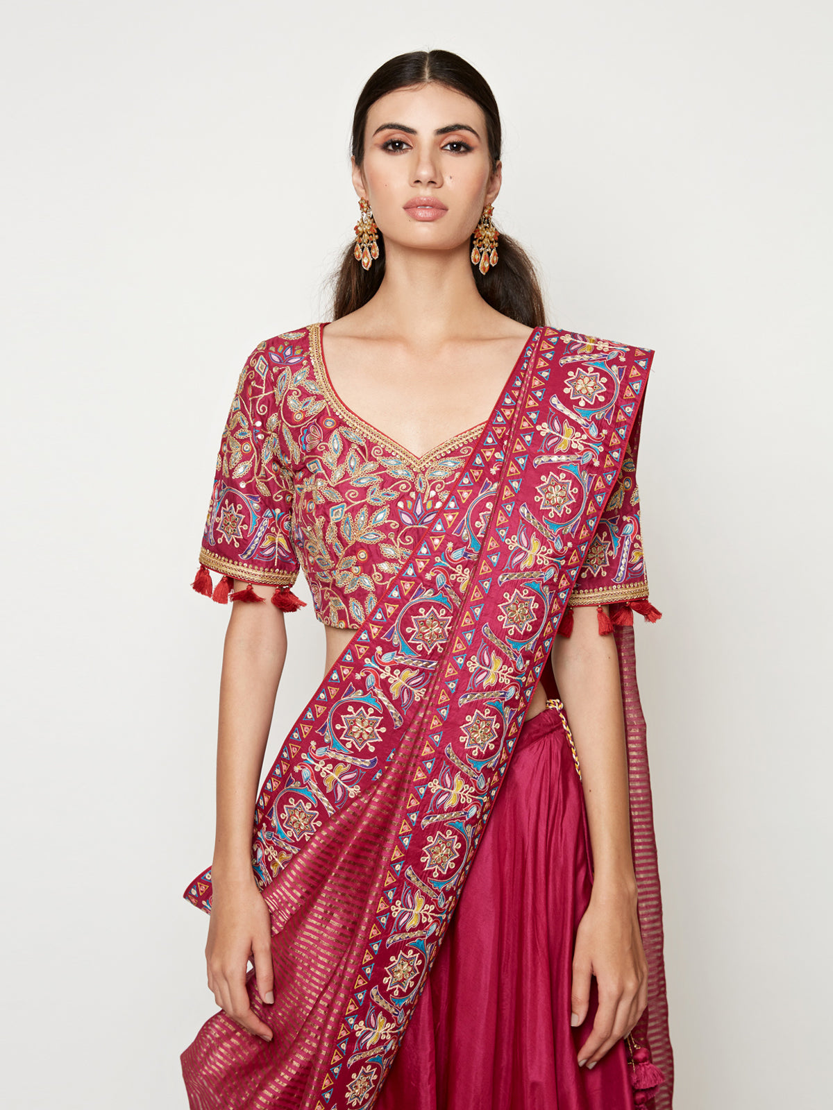 Magenta Embroidered Lehenga with Blouse and Dupatta