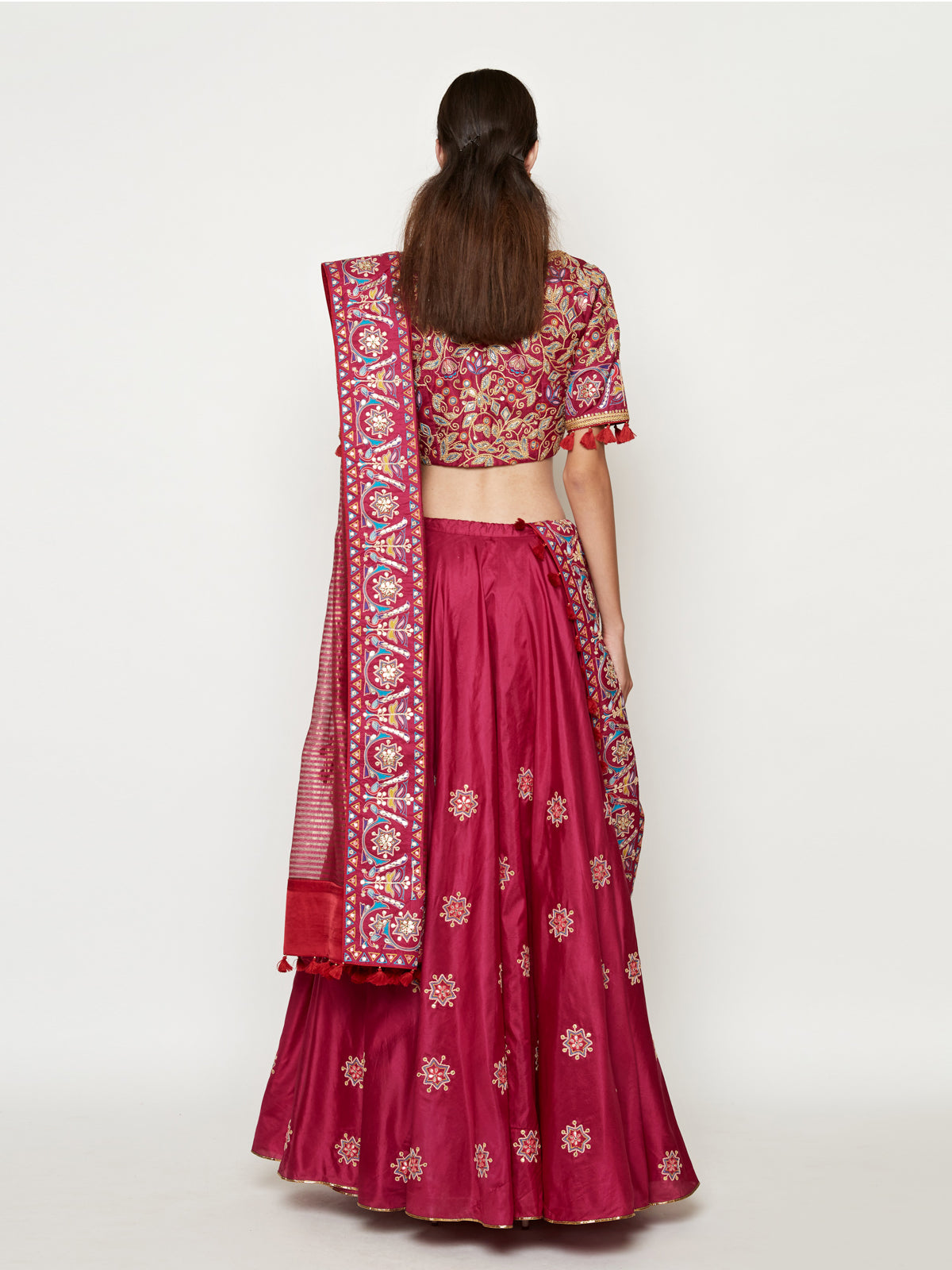 Magenta Embroidered Lehenga with Blouse and Dupatta