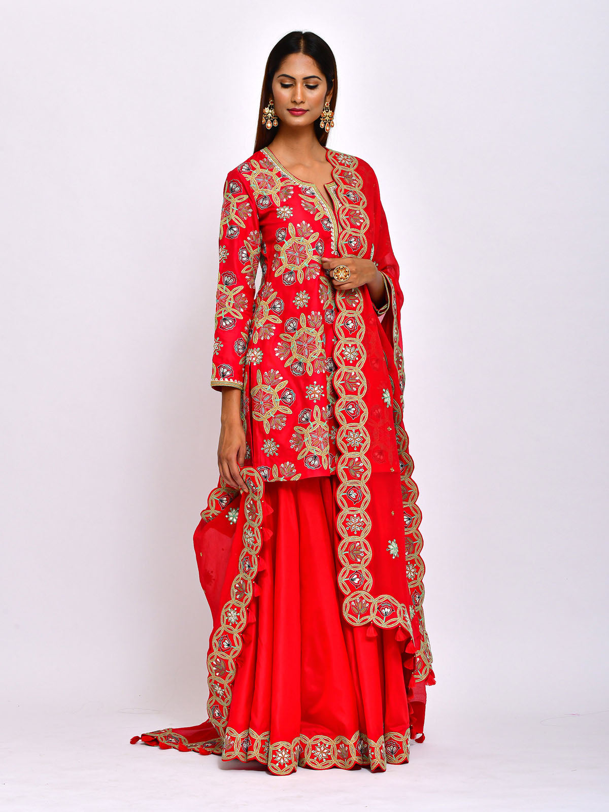Kamal Short Embroidered Kurta, Sharara and Dupatta