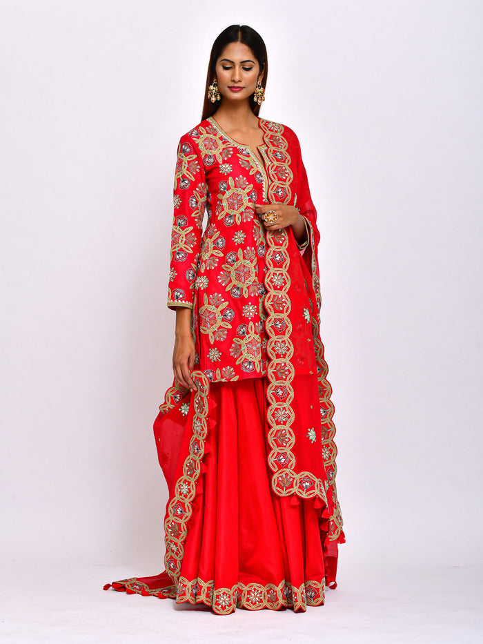 Kamal Short Embroidered Kurta, Sharara and Dupatta