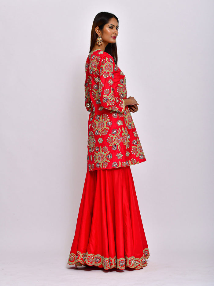 Kamal Short Embroidered Kurta, Sharara and Dupatta