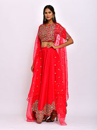Kamal Crop Top with Asymmetric Lehenga and Cape